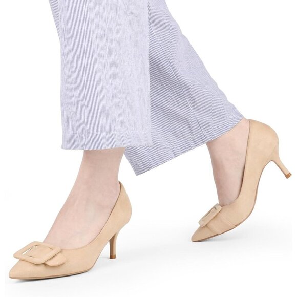 🆕Women's Cream Kitten Heels Closed Pointy Toe Pumps Stiletto Heels Office Shoes - Picture 4 of 7